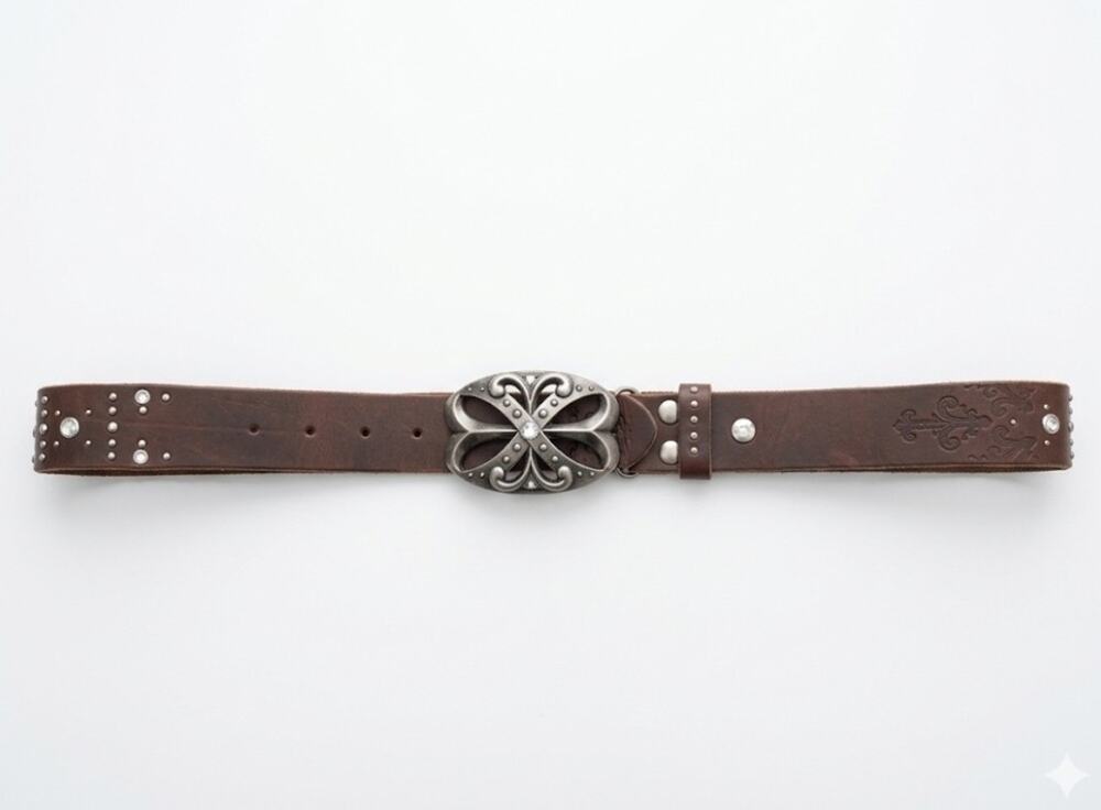 BKE Buckle Genuine Leather Women’s Belt Meadow Women’s Size M Studded Embossed